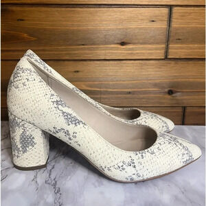 Cole Haan woman’s Karena Chalk Python Print Leather Block Heel Pump size 6B